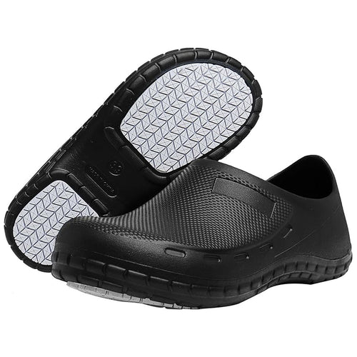 FFYLEN Chef Shoes Men - Non Slip Oil Water Resistant Work Shoe Comfortable Nursing Clogs for Garden Kitchen Restaurant Office Seaside Indoor Outdoor for Size Women 9 Men 7 Black