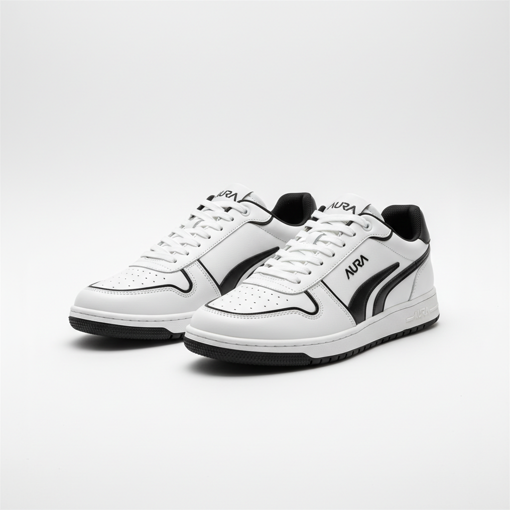 Sneakers blan ak nwa pou gason